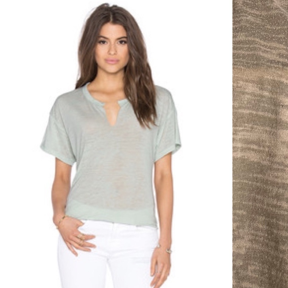 Nation LTD Tan Karen Burnout Tee Split Neck One Size Cotton Blend Minimalist
